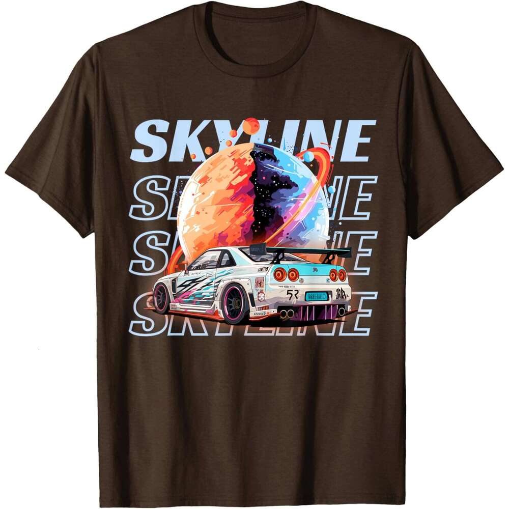Mens T shirt JDM R34 Space Theme Sky line Text Car Lover Japan Graphic T-Shirt shirts tshirt graphic tee Casual tops summer clothes Short sleeve Free 
