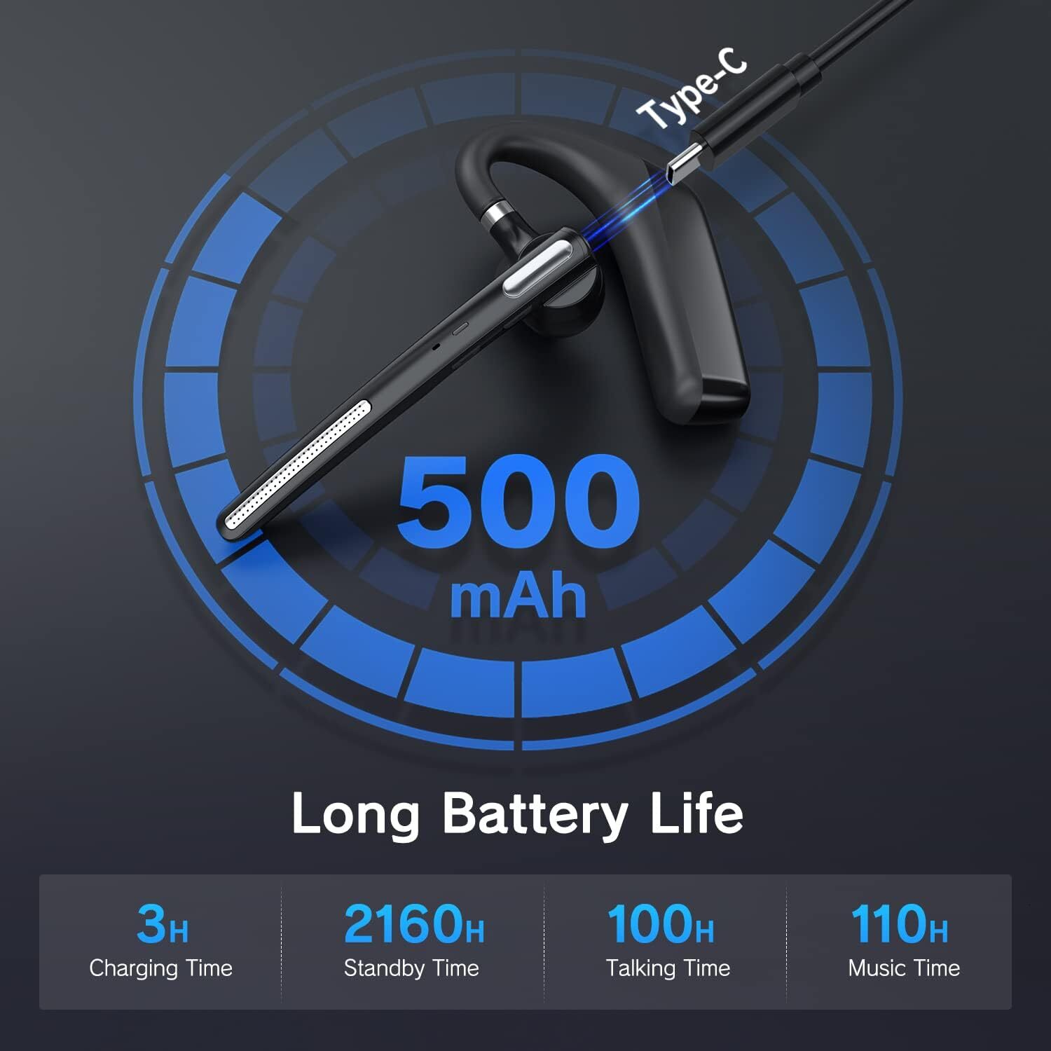 Ngsod Wireless Headphones With Microphone 90 tech73 Days Standby 110 Hours Talktime, Bluetooth Earphones Use Cell Phone VPC Tablet Laptop Computer