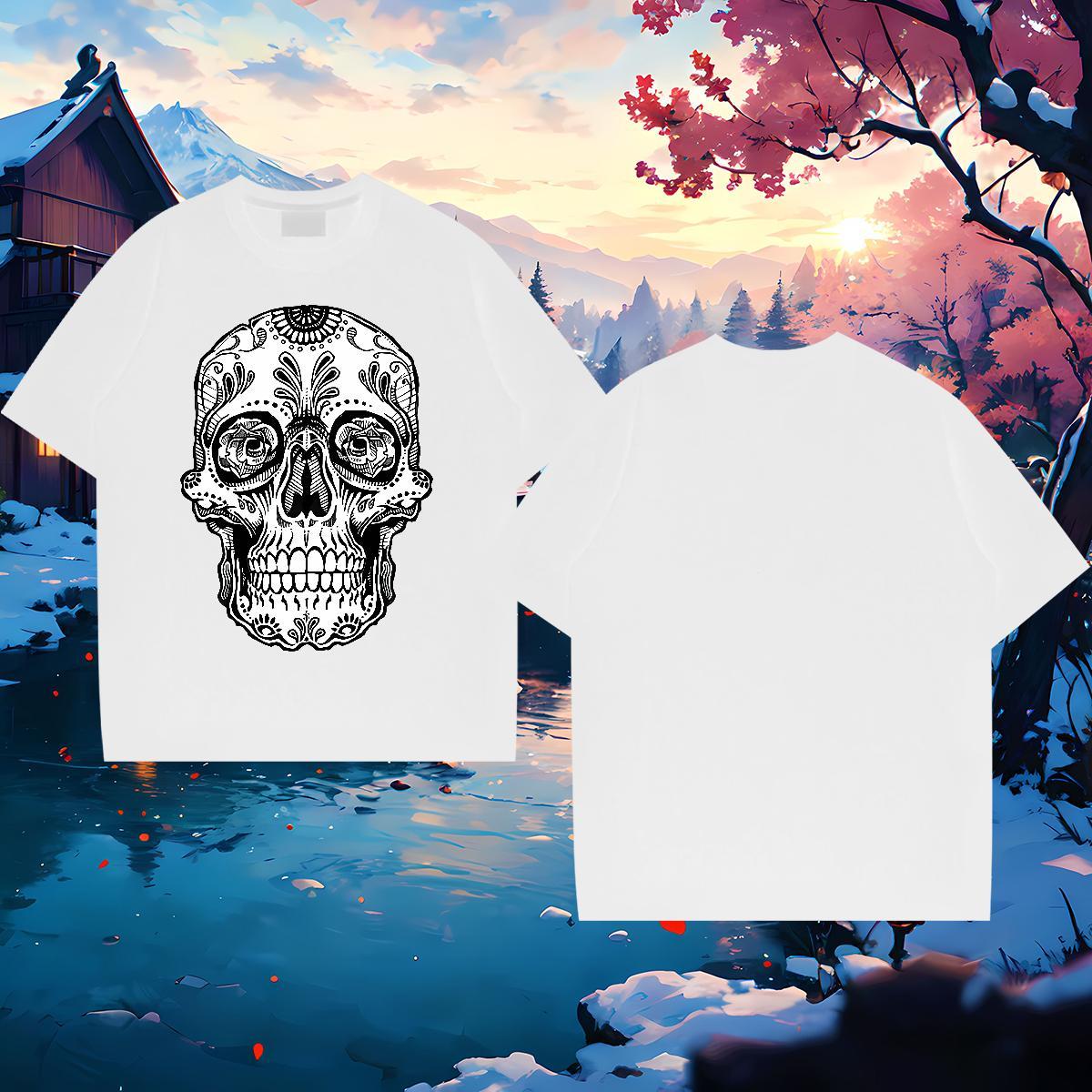 Designer T shirt skull Clothes 230g Cotton Summer Casual Unisex Cartoon Print Breathable Short Sleeve Tshirt for Man Woman