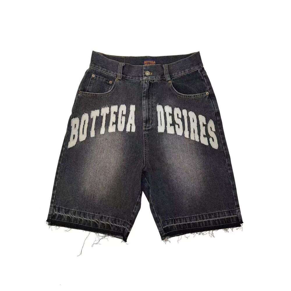 2024 New Trendy and Fashionable Men's Explosive Street Loose Capris Fashion Brand Letter Denim Shorts