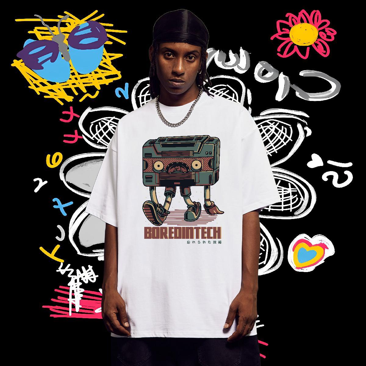 New Designer Man T Shirts robot Tops Tees 230g Cotton Casual Wholesale DIY Short Sleeve O-Neck Men Clothes T-Shirt