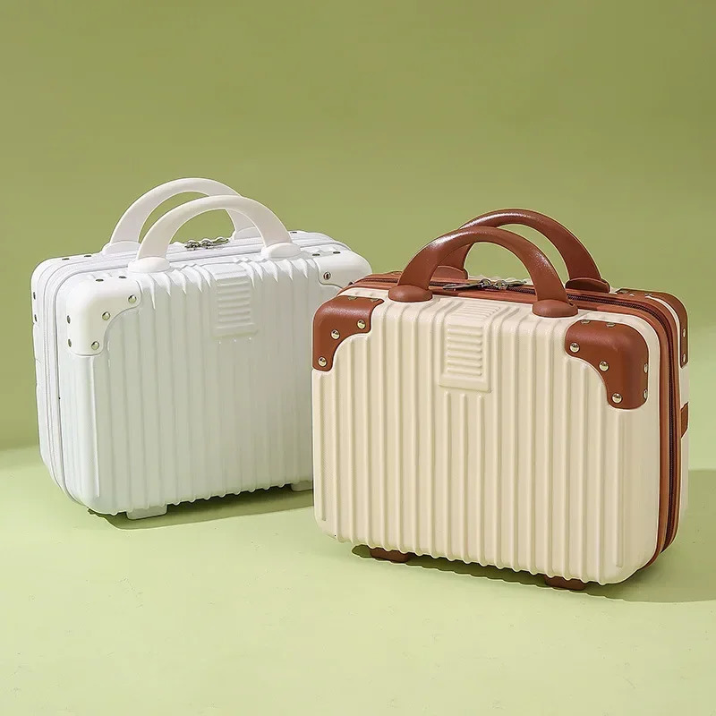Retro Cosmetic Case 14-Inch Mini Portable Box Small Luggage Hand Gift Storage Cosmetic Bag Small Password Box 240807