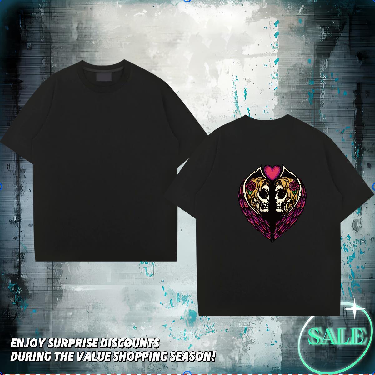 Classic T shirt skull Clothes 230g 100% Cotton High Street Hip Hop Wholesale Plus Size Custom Crew Neck Breathable Men Tees