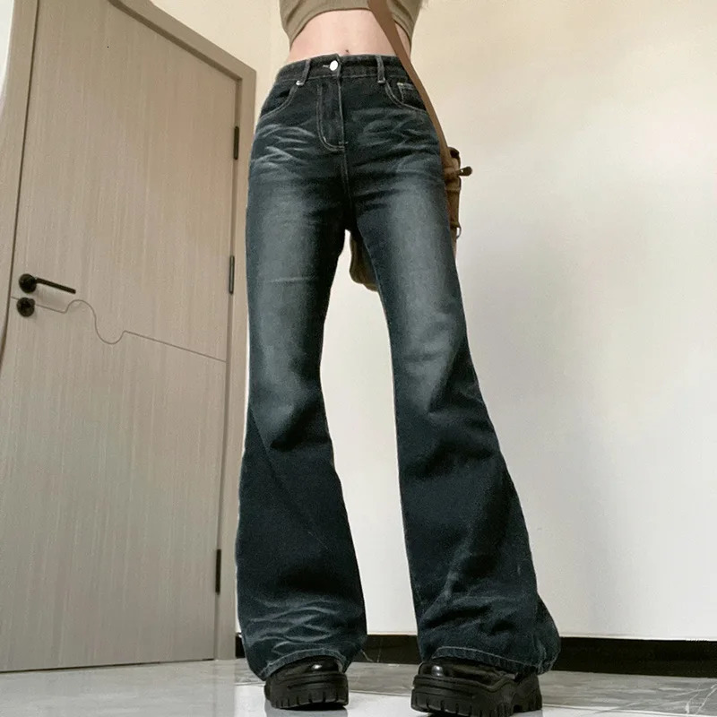 Y2K Bell Bottom Jeans for Women Mid Rise Wide Leg Solid Bootcut Stretch Slim Denim Flare Pants Fashion Streetwear 240807