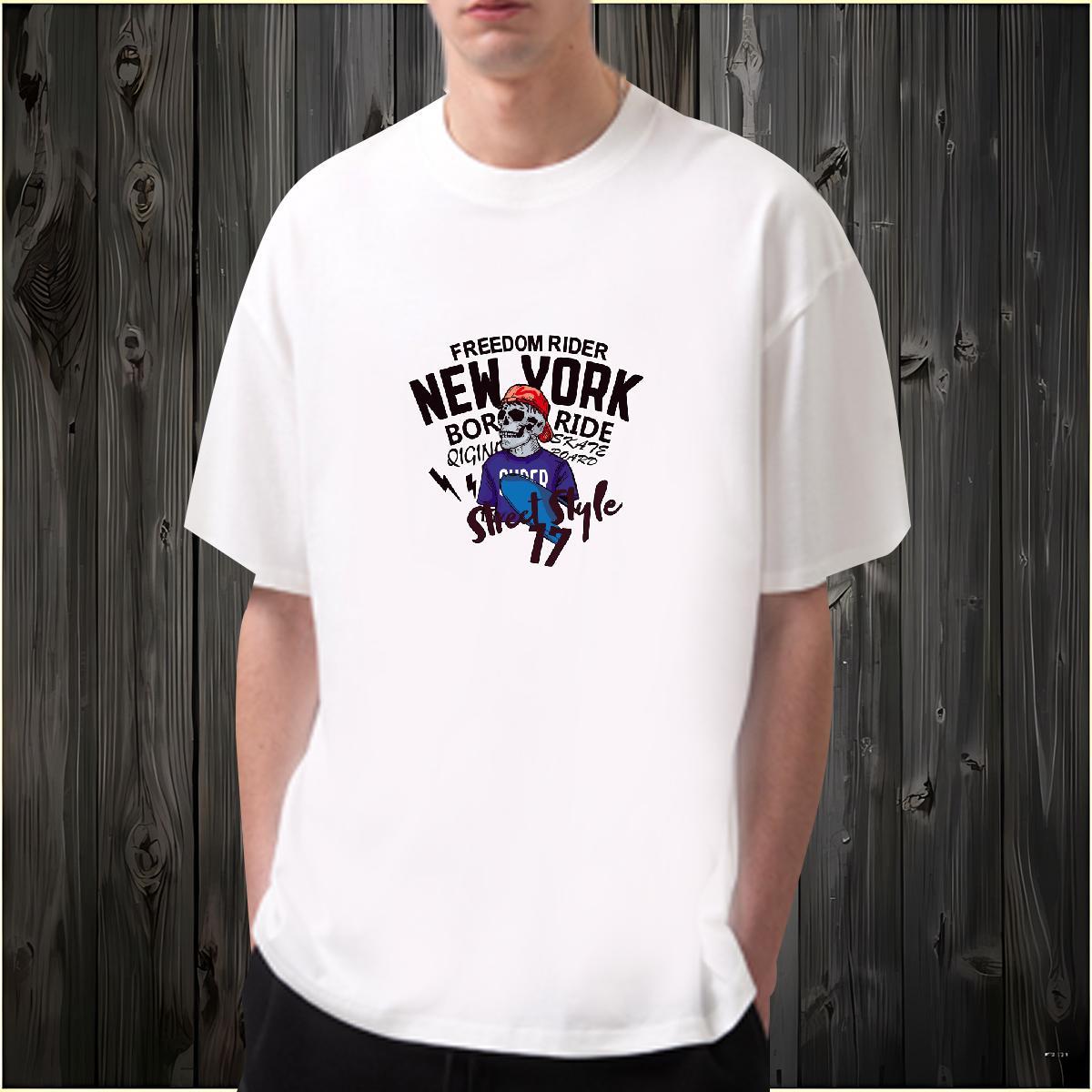 Casual New Mens T Shirts skull Tshirts 230g Cotton Street Wear Comfortable Black Oversized Pure Cotton Men Clothes T-Shirt