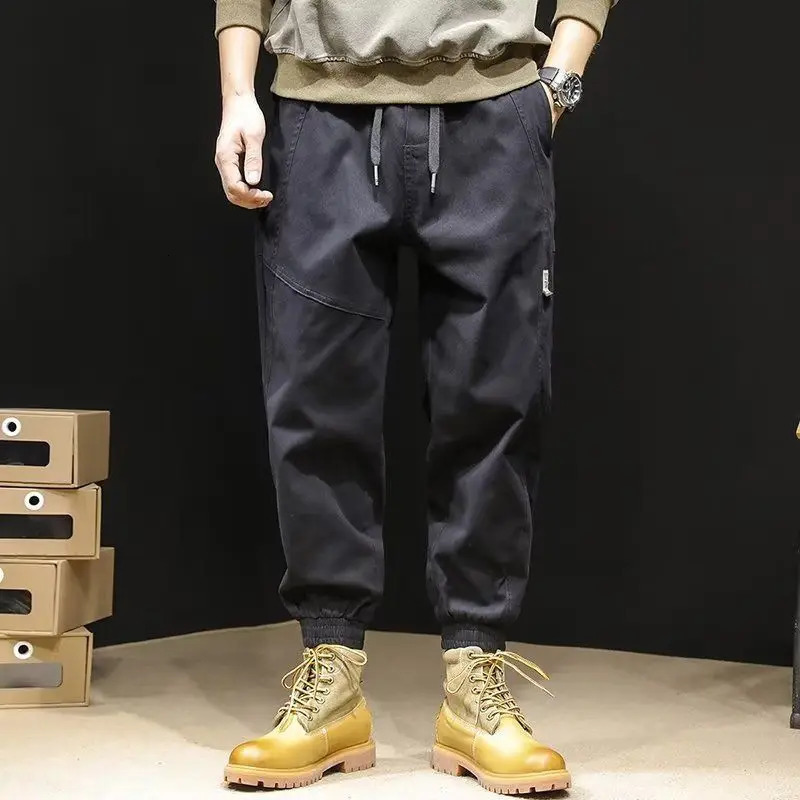 Mens Patch Pocket Fashion Cargo Pants Loose Casual Harun Labor Protection Korean Version Wearresistant Trousers 240806