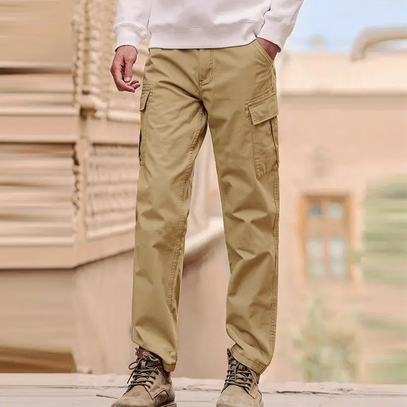 Spring Summer Men Cargo Pants American Vintage Streetwear Fashion Male Clothes Six Pockets Casual Solid Straight Trousers 240806