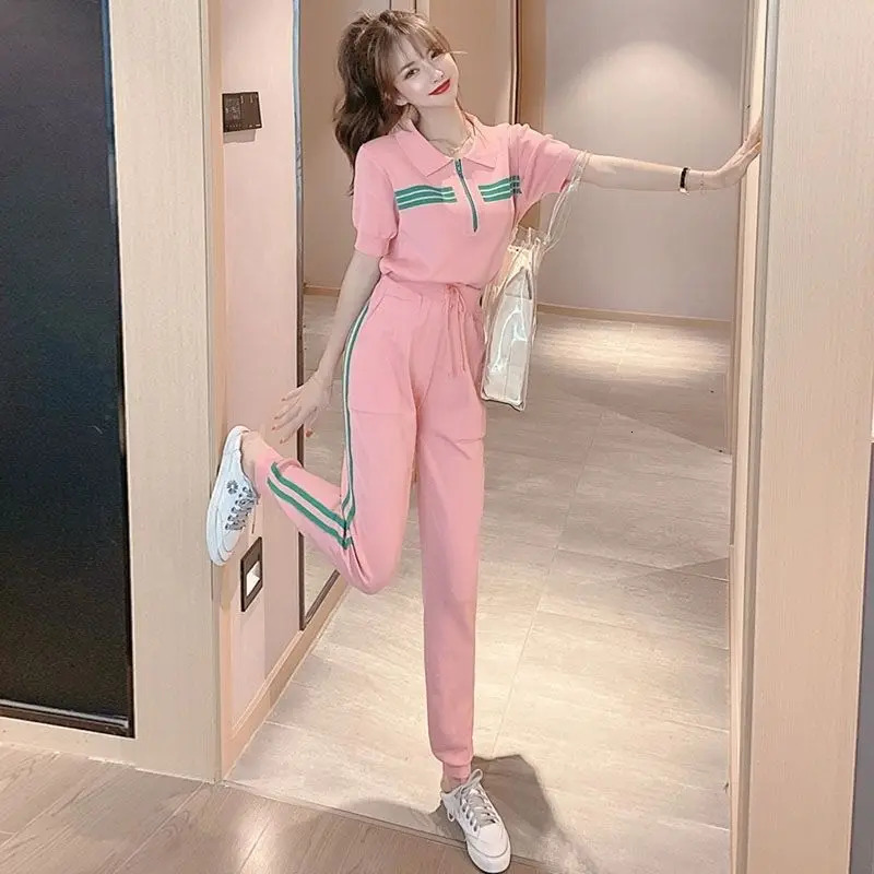 Summer European Station Sports Set Womens Summer Casual Fashion Small Two Piece Pullover Summer 240807
