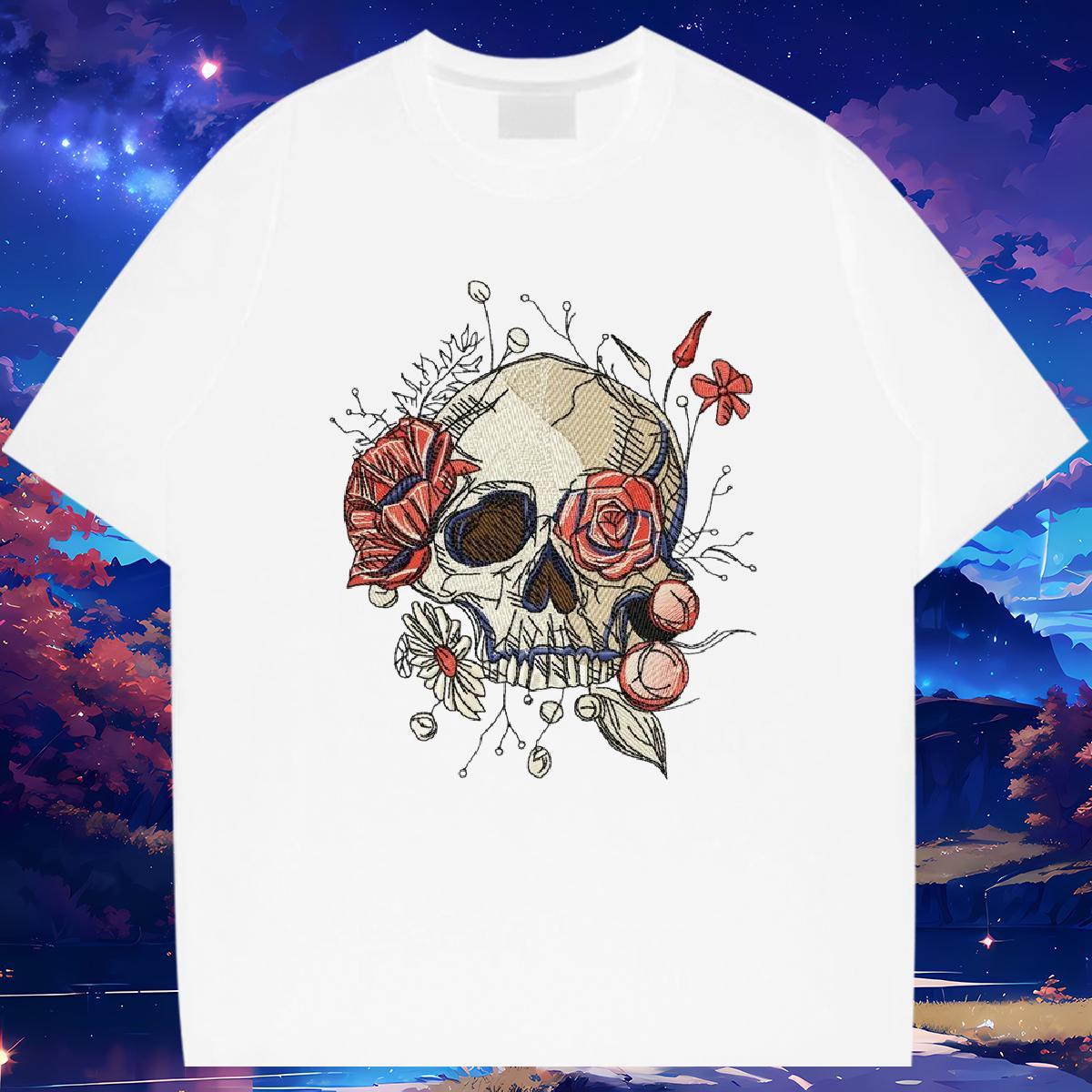 Free Shipping T Shirts Men skull Tops Shirt 100% Cotton 230g Daily Wear Cool Design Graphic Breathable Crew Neck Men Tops Tees