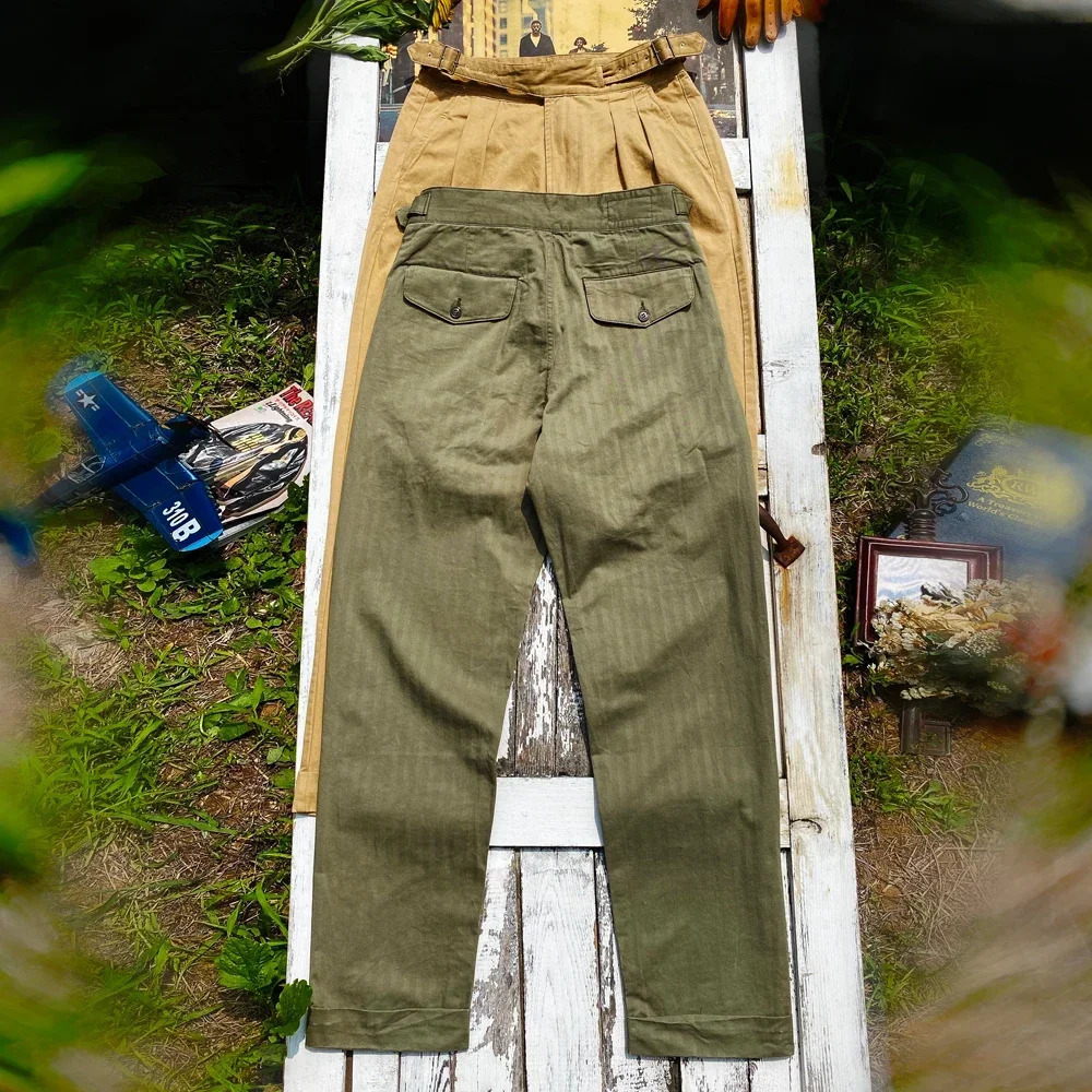 Tailor o American Vintage Khaki Workwear Gurkha Pants 270g Herringbone Pattern Washed Cotton Loose Straight Casual 240806