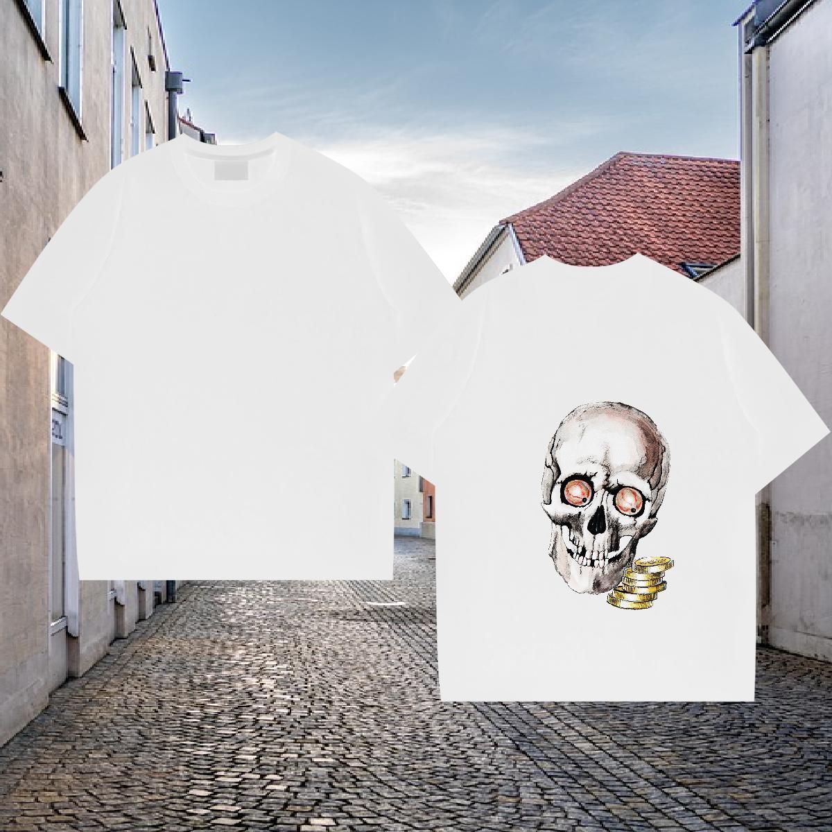 Casual New Man T Shirts skull Clothes 230g Pure Cotton Street wear Hip Hop Loose DIY Breathable Tshirts