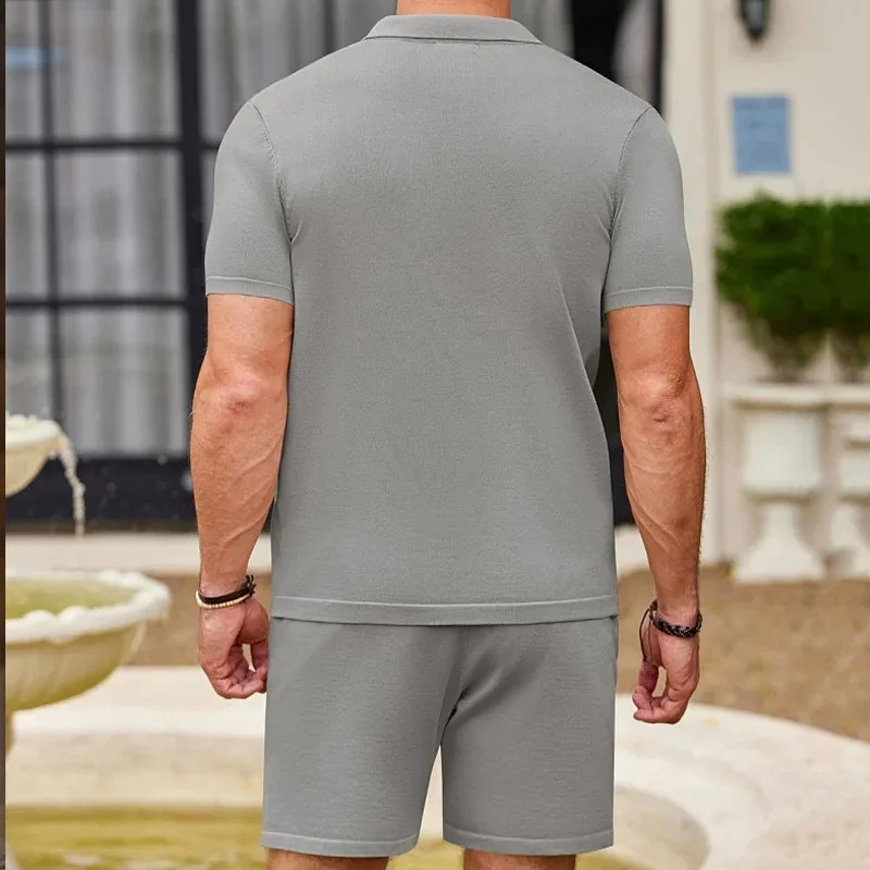 Retro patch work crochet shirt and shorts set casual daily shirt set mens holiday outdoor clothing summer240806