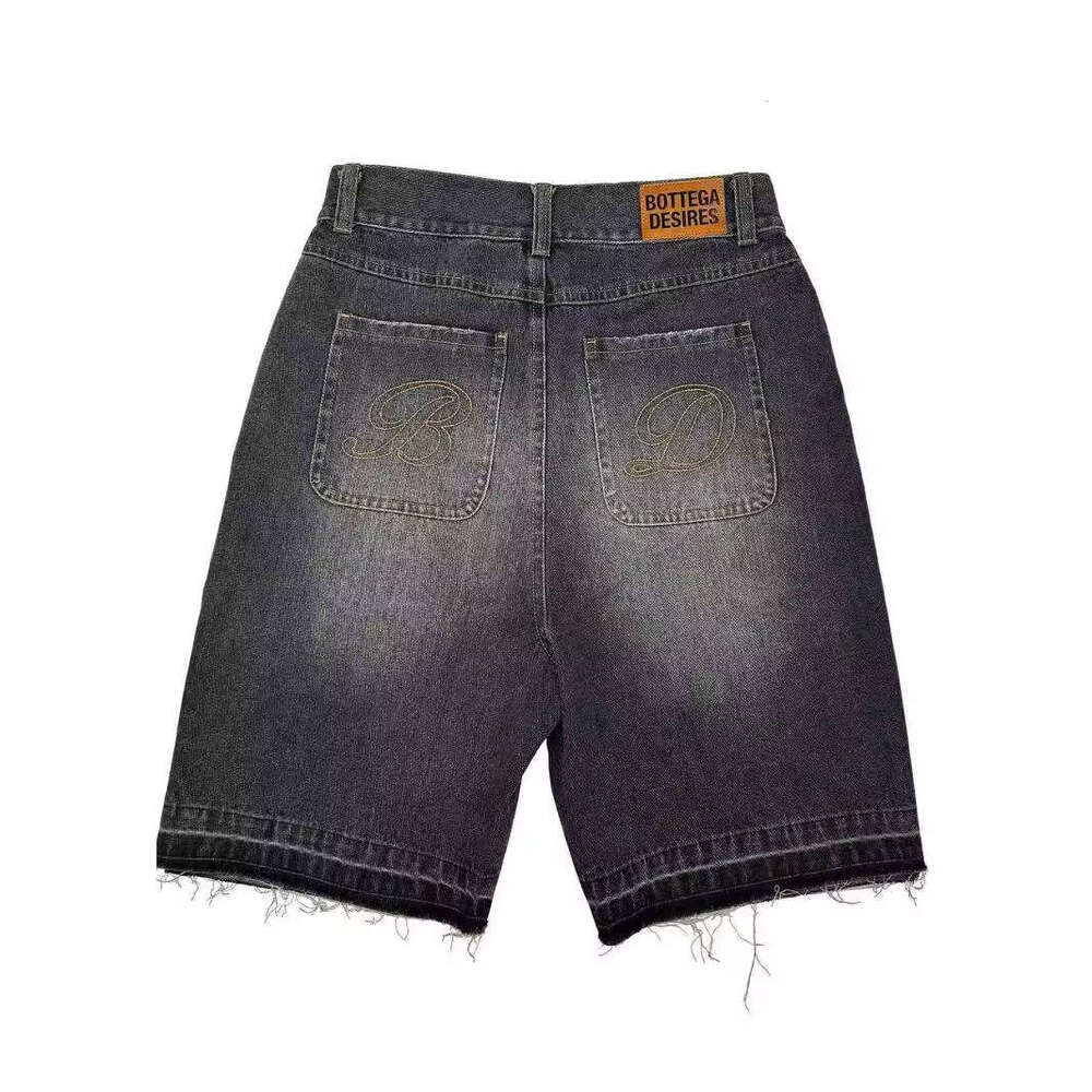 2024 New Trendy and Fashionable Men's Explosive Street Loose Capris Fashion Brand Letter Denim Shorts