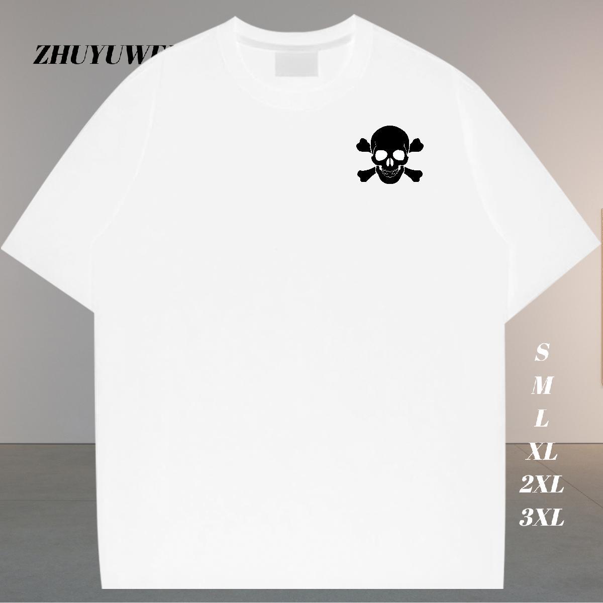 Classic T-Shirts for Men skull Tees Shirts 100% Cotton 230g Beach Free Shipping DIY Logo Oversized Crew Neck Men Tees