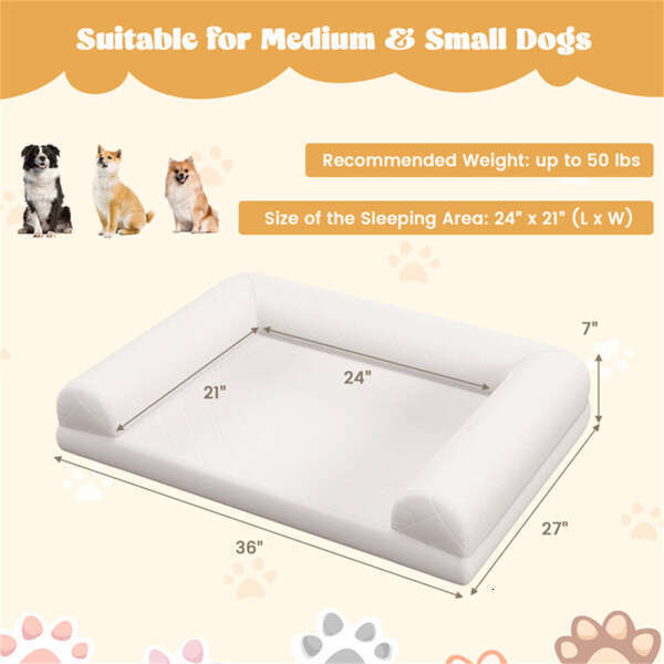 36 inch orthopedic egg foam dog box bed, three side pillow and removable washable bedspread, beige