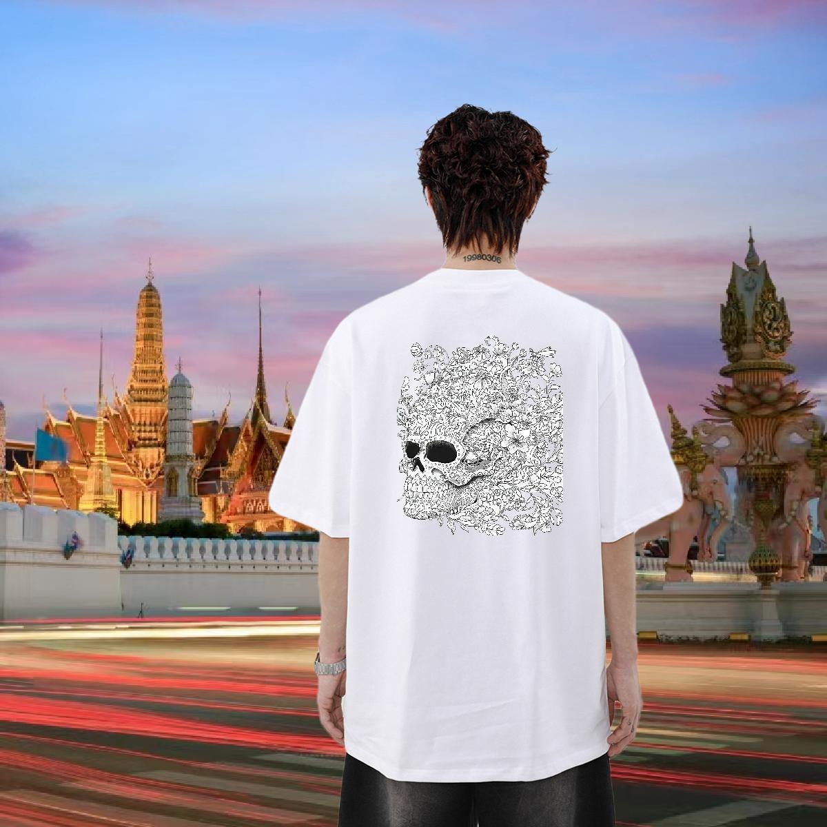 2024 Designer T Shirt For Man skull Tops Shirt 230g Cotton Outdoor Cool DIY Printed Breathable Crew Neck Tshirts