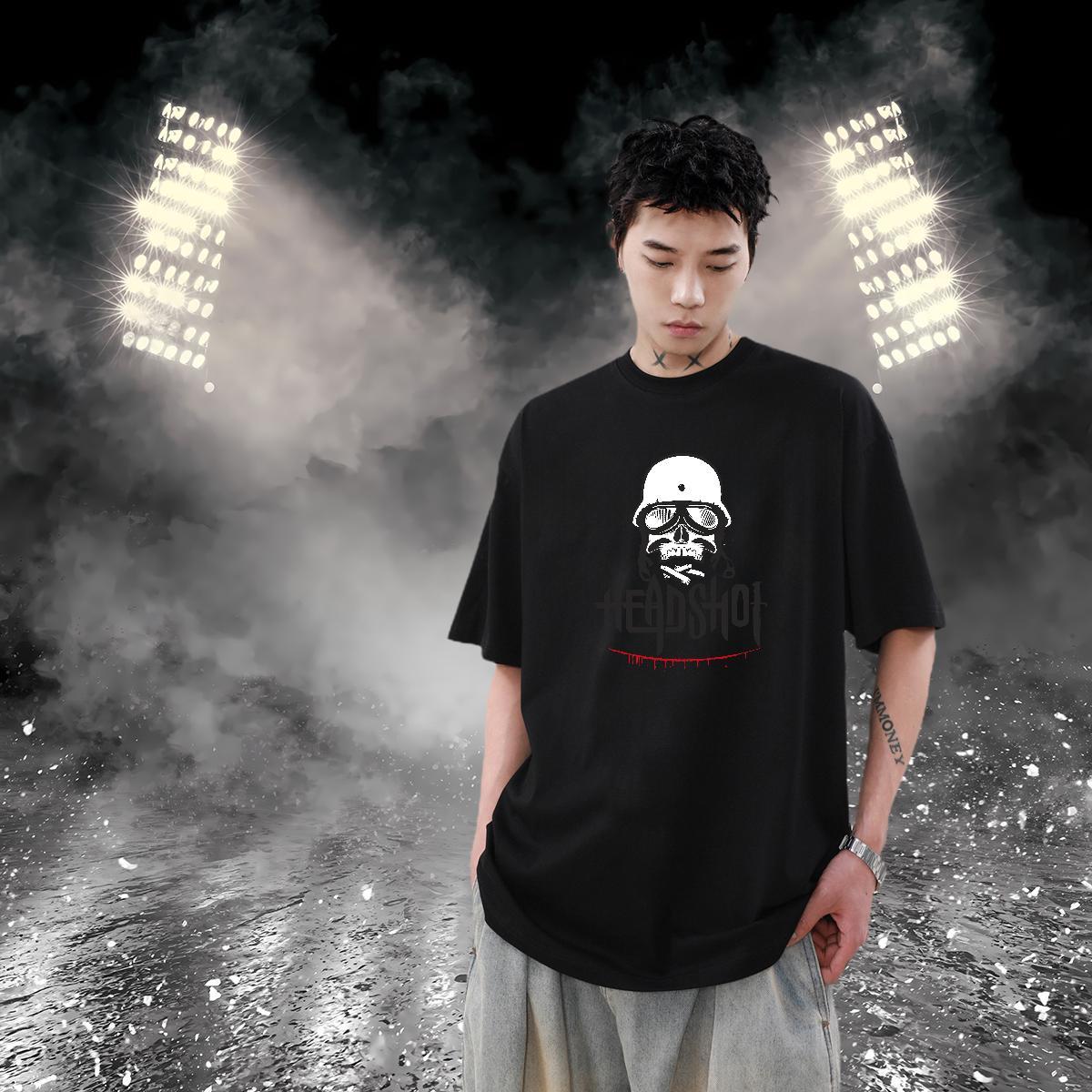 Stylist Men T Shirts skull Polos 230g Cotton Hip Hop Street Loose Fit Oversized 3XL 4XL O-Neck Short Sleeve Tshirt for Man Woman