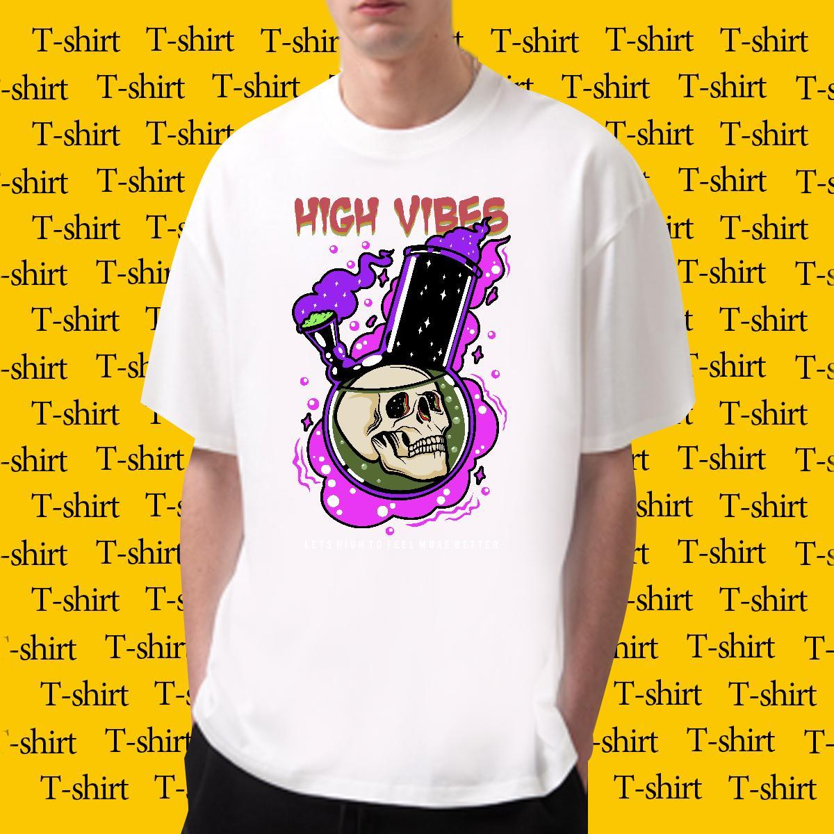 New T-Shirts for Men skull Tops Shirt 230g Cotton Casual Loose Fit Black White Breathable Short Sleeve Men Tees