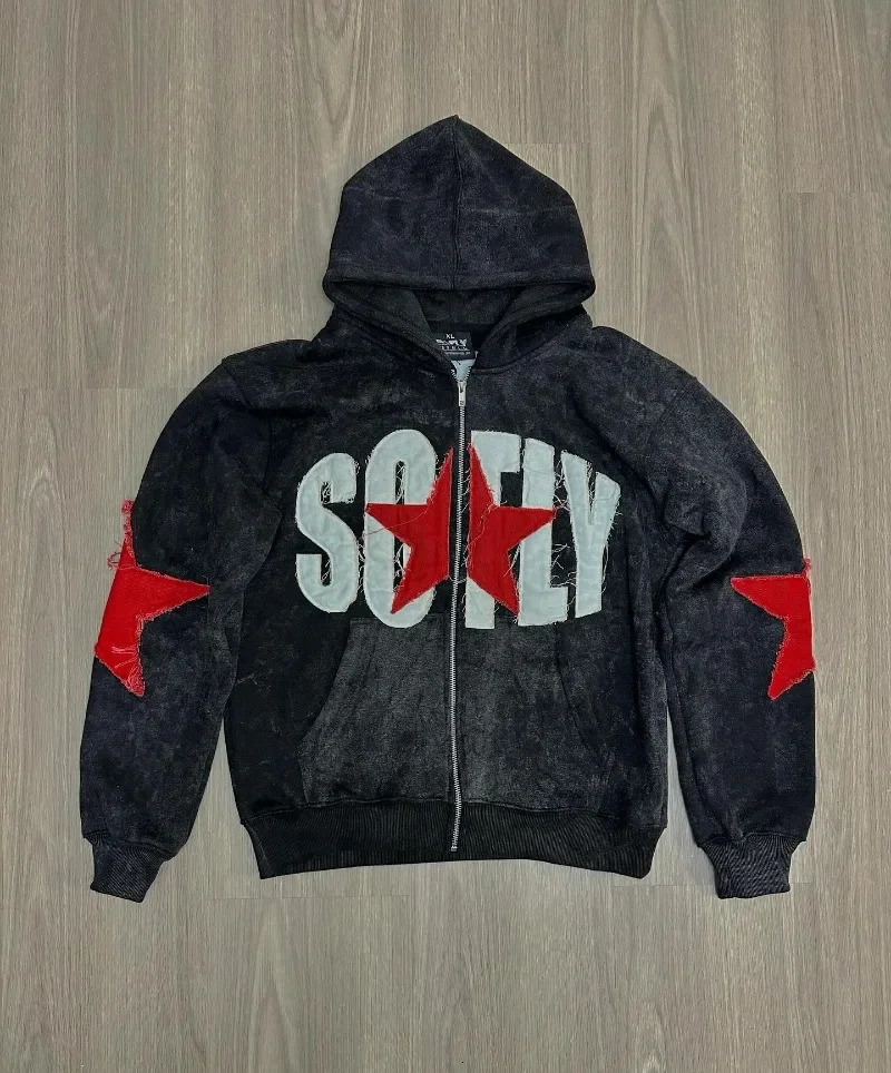 Star Letter Patch Zipper Sweatshirt Hoodie Streetwear Fashionable Street Casual Loose Sweatshirt Harajuku Style Y2k Sweatshirt 240806