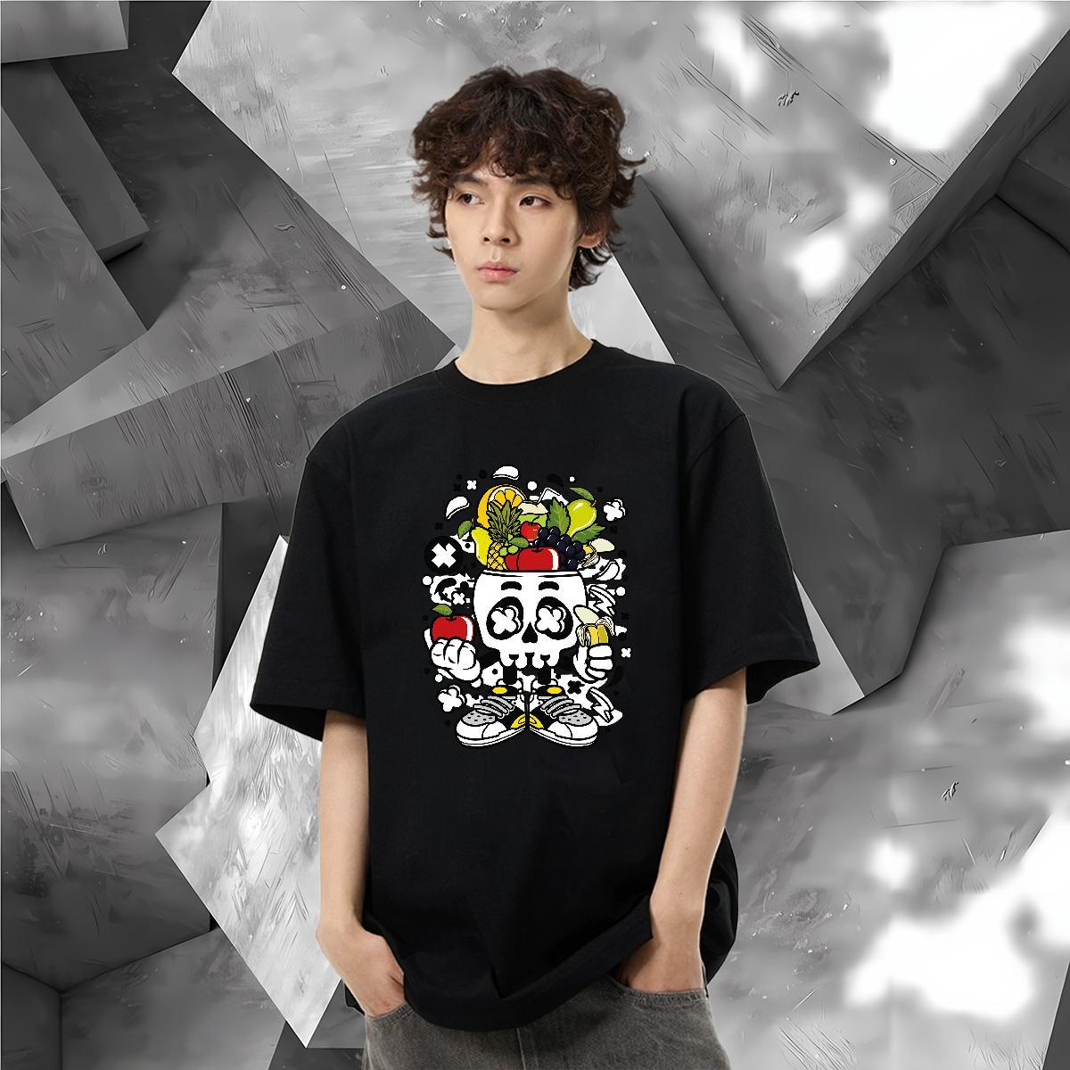 Custom Man T Shirts skull Tee Shirt 230g 100% Cotton Street Casual TOP Quality Floral Print Breathable Short Sleeve Men Tshirts