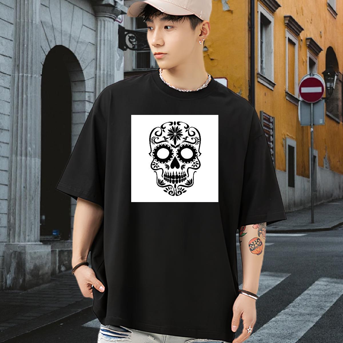 Customized Mens T Shirts skull Tees Shirts 230g Cotton Sport Cool Cartoon Print Crew Neck Tshirts