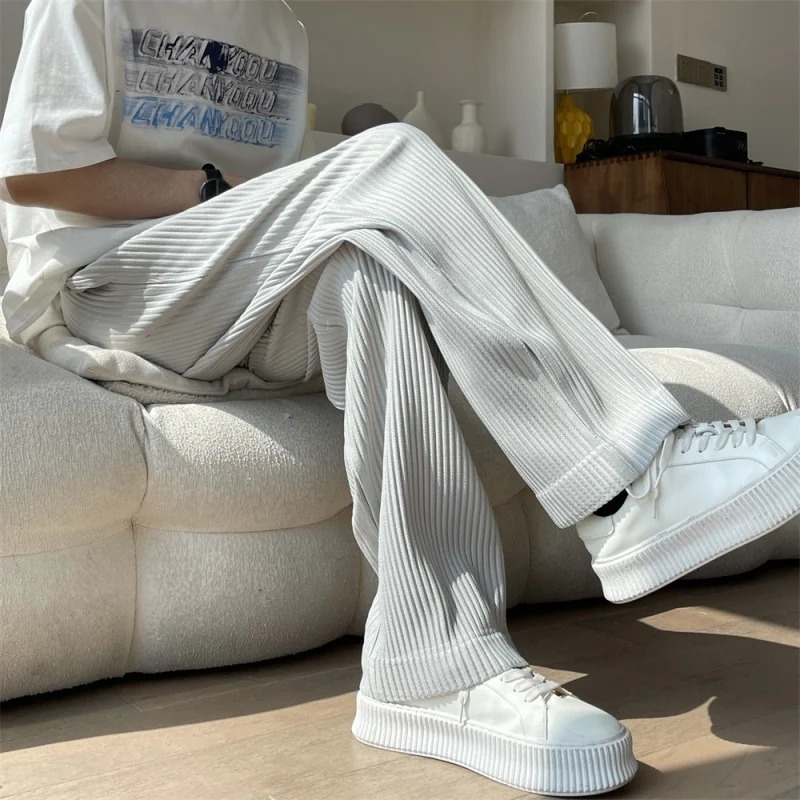 Summer Pleated Pants Men Fashion Oversized Ice Silk Pants Men Japanese Streetwear Loose Straight Pants Mens Casual Trousers 240807