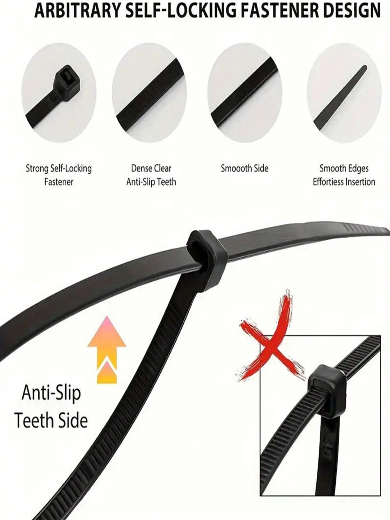 100pcs nylon plastic buckle strong cable tie rope automotive wire binding belt fixer self-locking black cable tie