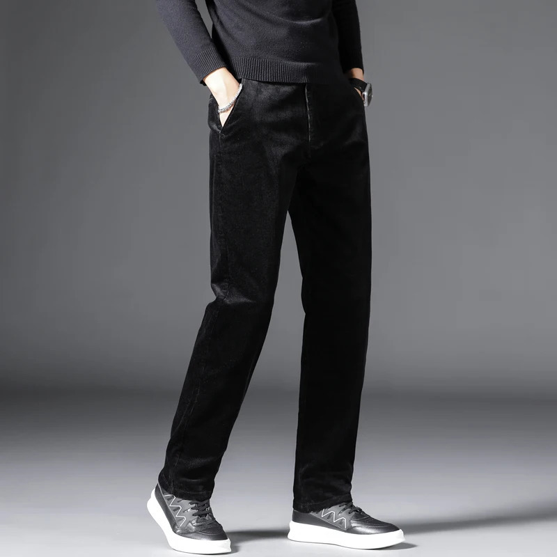 Autumn Winter Elastic Fashion Thick Corduroy Pants Men Business Loose Straight Midlife Jogger Trousers Male Plus size40 42 240806