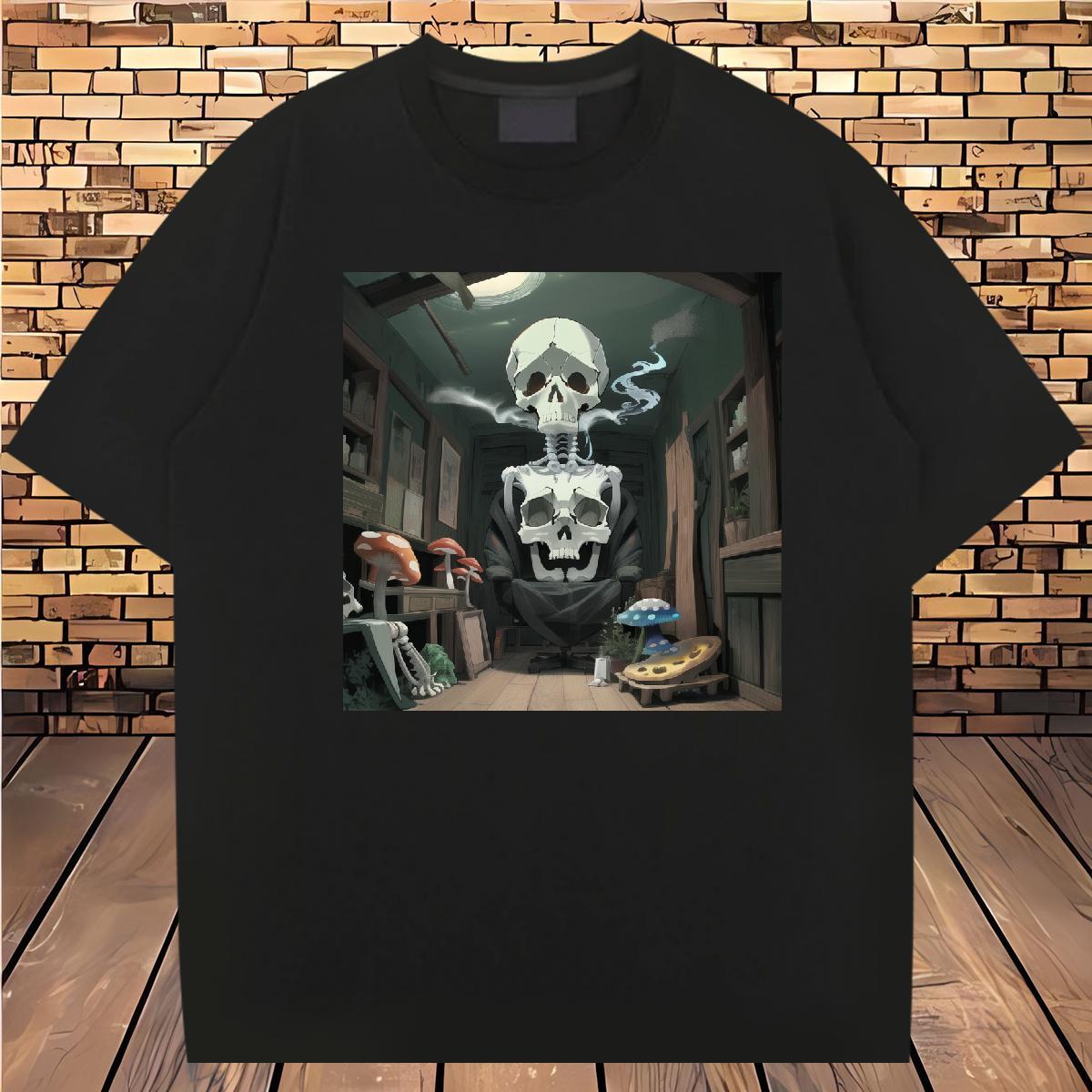 DIY Customized Men T Shirts skull Tops 230g 100% Cotton Home Outdoor High Quality Plus Size Cartoon Breathable Crew Neck Men Tees