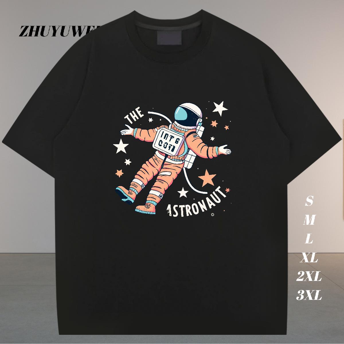 Designer Men T Shirts spaceman Top Tees 100% Cotton 230g Anime Printing Street Loose Black Oversized Round Neck Short Sleeve Men Tshirts