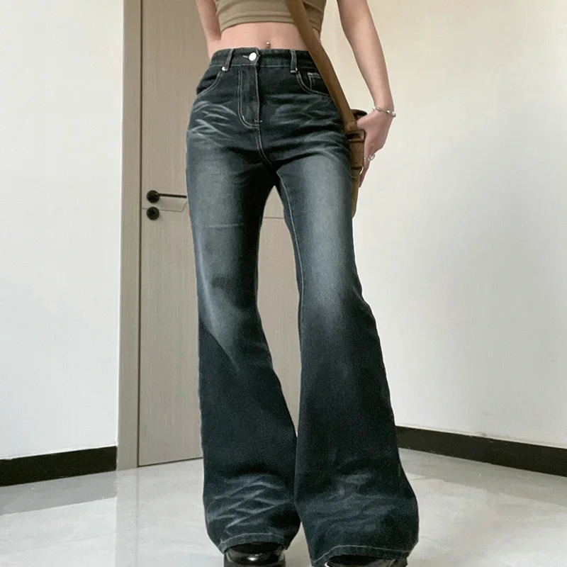 Y2K Bell Bottom Jeans for Women Mid Rise Wide Leg Solid Bootcut Stretch Slim Denim Flare Pants Fashion Streetwear 240807