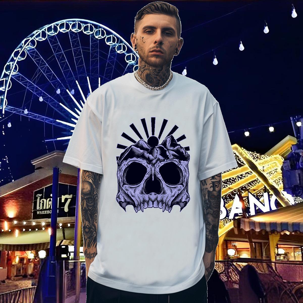 DIY Customized Mens T Shirts skull Tops 230g 100% Cotton Street Casual High Quality DIY Logo Oversized O Neck Short Sleeves Tshirt for Man Woman