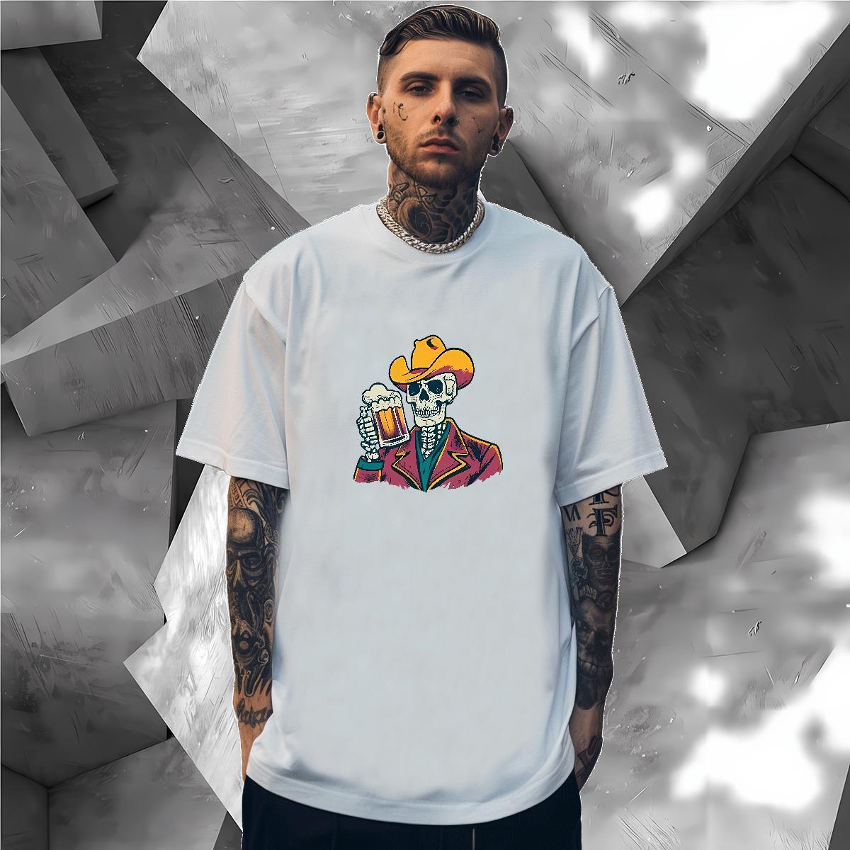 2024 Summer Men T Shirts skull Tops Tees 100% Cotton 230g Street wear Hip Hop Comfortable Plus Size Cartoon Breathable Crew Neck Mens Tshirts
