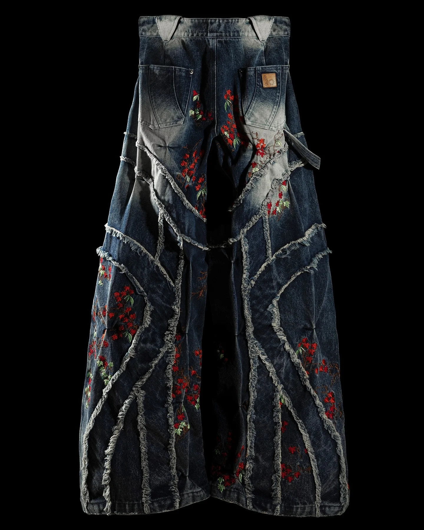Gothic OVERGROWTH Denim Pants Y2k Retro Stripe Patchwork Baggy Jeans for Men Raw Edge Embroidery Straight Trousers Punk Women 240806