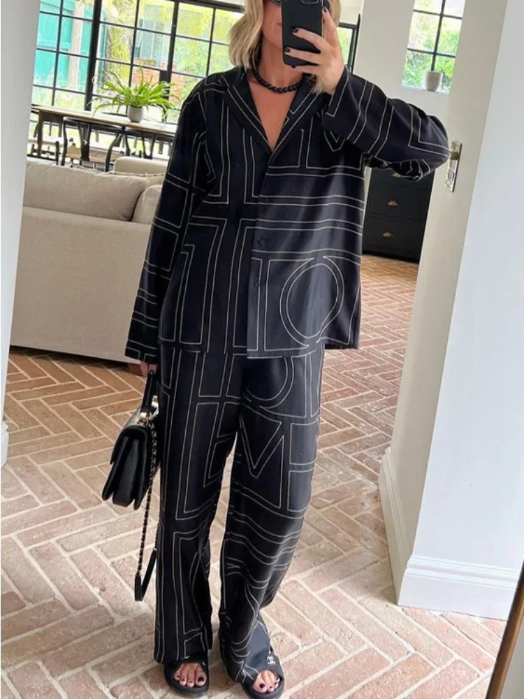 Tossy casual decal print 2-piece set for womens Trouser fashion collar shirt evening dress ultra-thin high waisted womens pants set240806