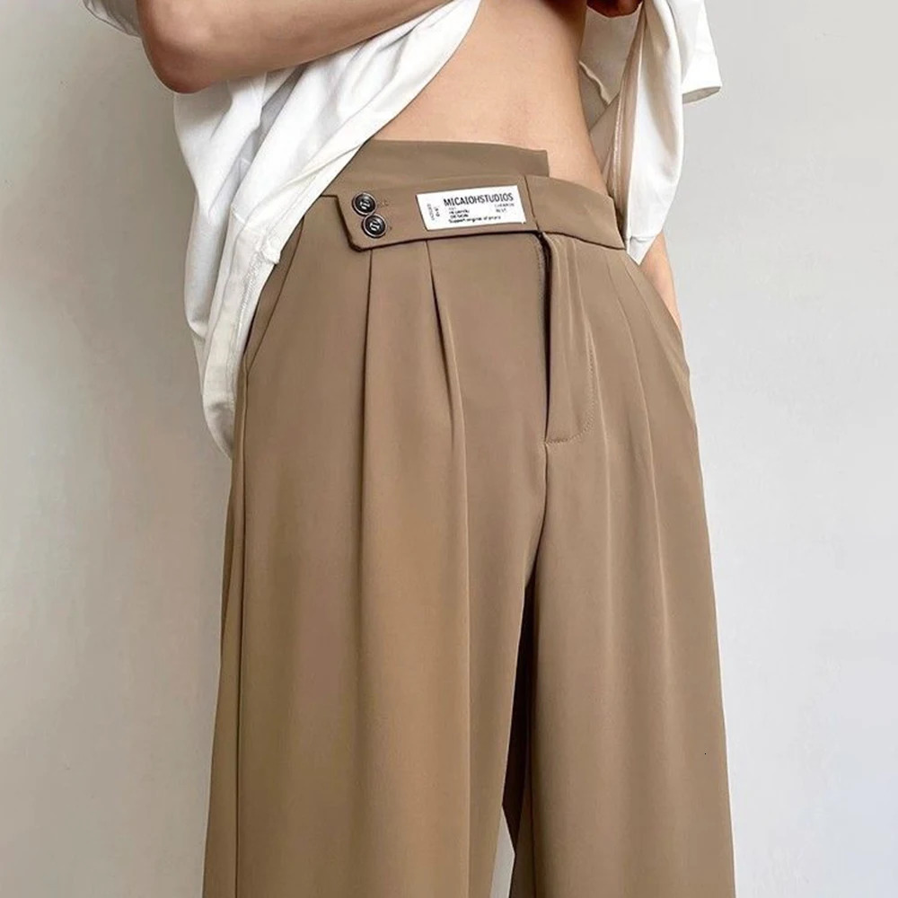 Suit Pants For Men Fashionable And Elegant Loose Straight Casual British Style Solid Color HighWaisted WideLeg 240806
