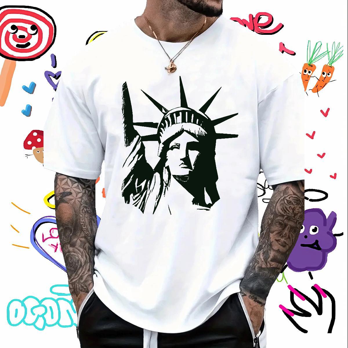 2024 Summer Man T Shirts portrait Tops Tees 230g Pure Cotton Spring Summer Comfortable Oversized 3XL 4XL Breathable Short Sleeve Men Tshirts