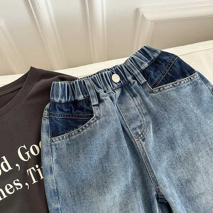 Jeans Autumn girls fashion straight denim pants Kids casual all-match washed jeans