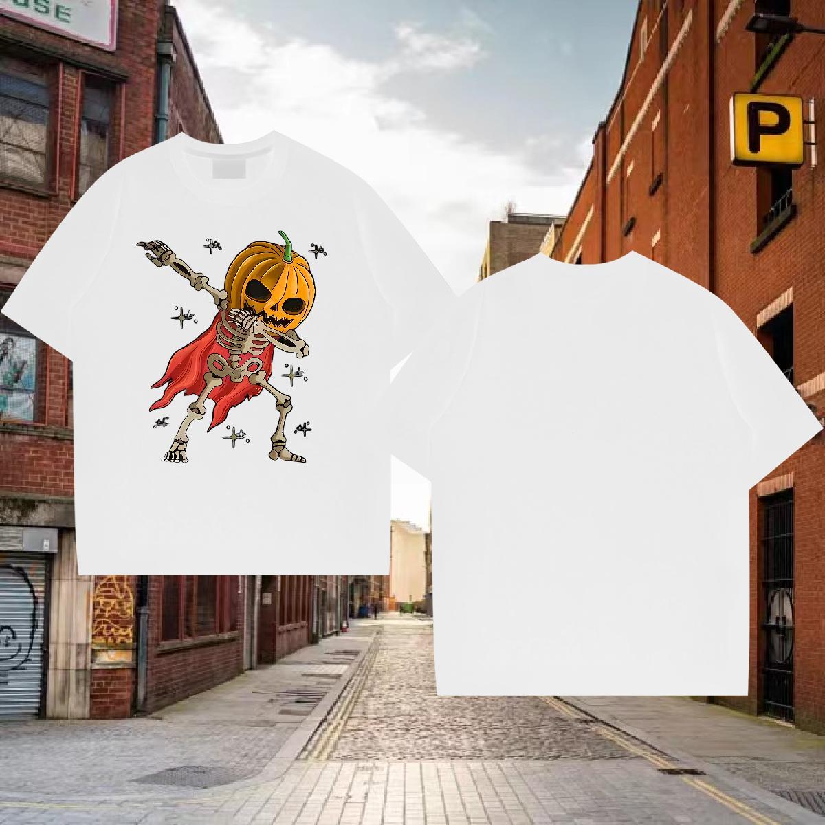 2024 Summer Mens T Shirts pumpkin Polos 230g Cotton Street Wear TOP Quality Floral Print Short Sleeve O-Neck Men Clothes T-Shirt