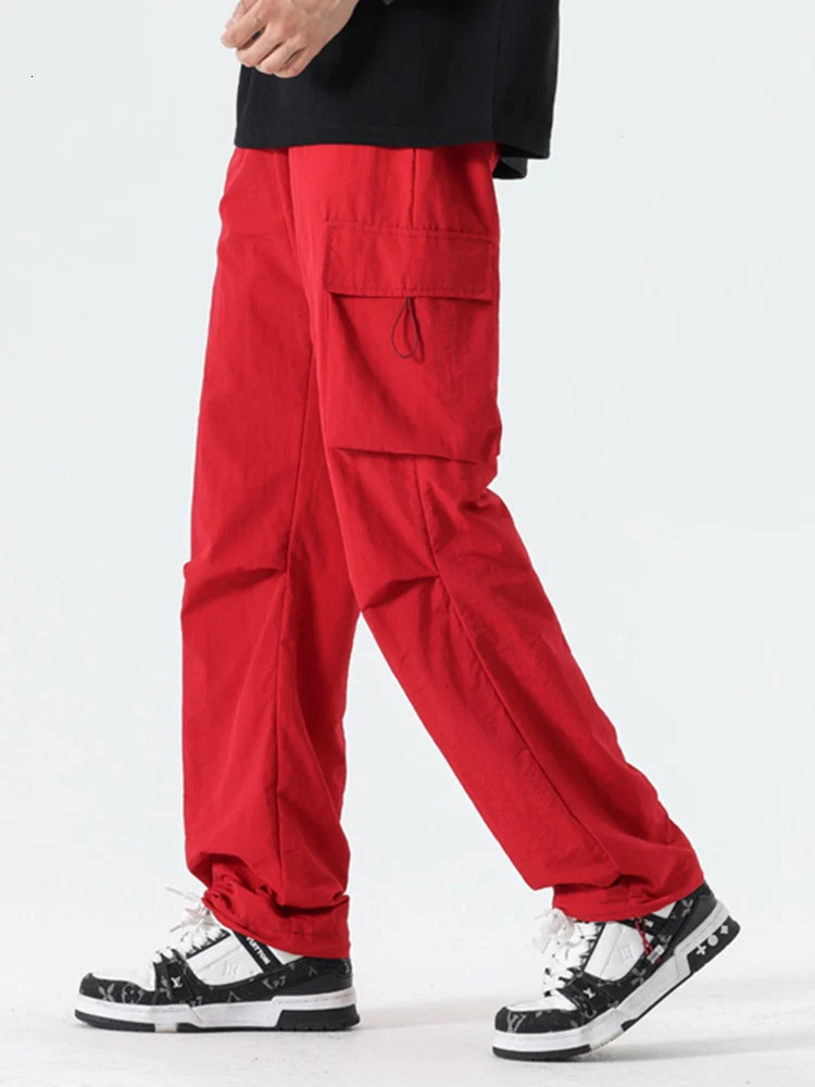 Men Plus Size 4XL Red Purple Gray Blue Summer Pants Male Casual Elastic Waist Lightweight Thin Comfortable Cargo Trousers 240806