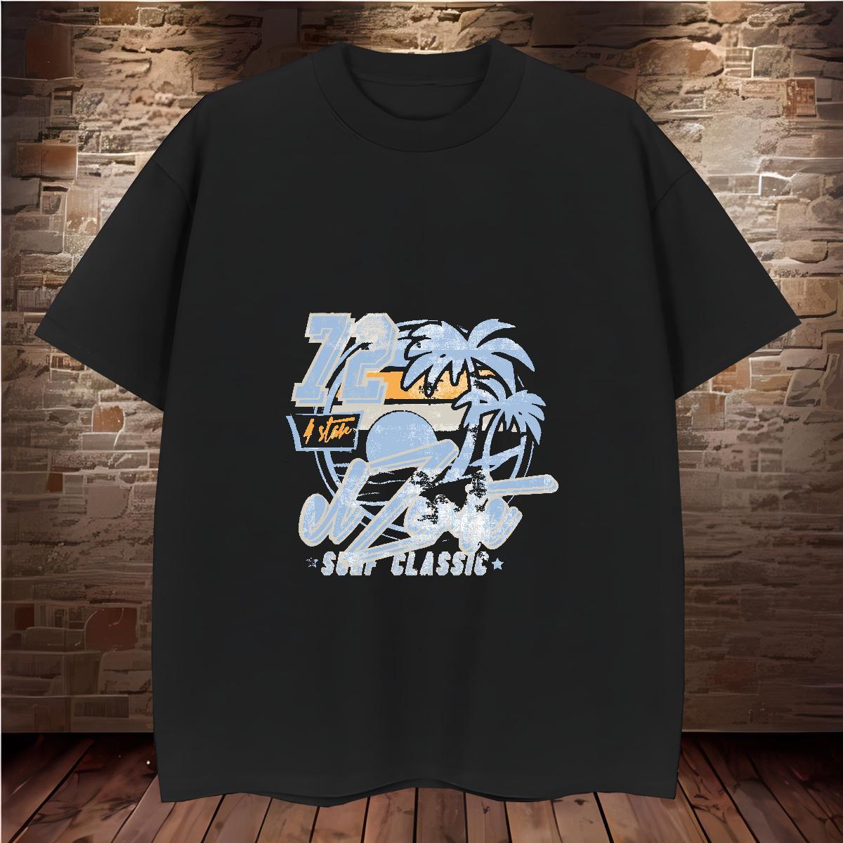 Brand Men T Shirts beach Tops 230g 100% Cotton Sports Casual Unisex DIY Printed Breathable Short Sleeve Men Clothes T-Shirt
