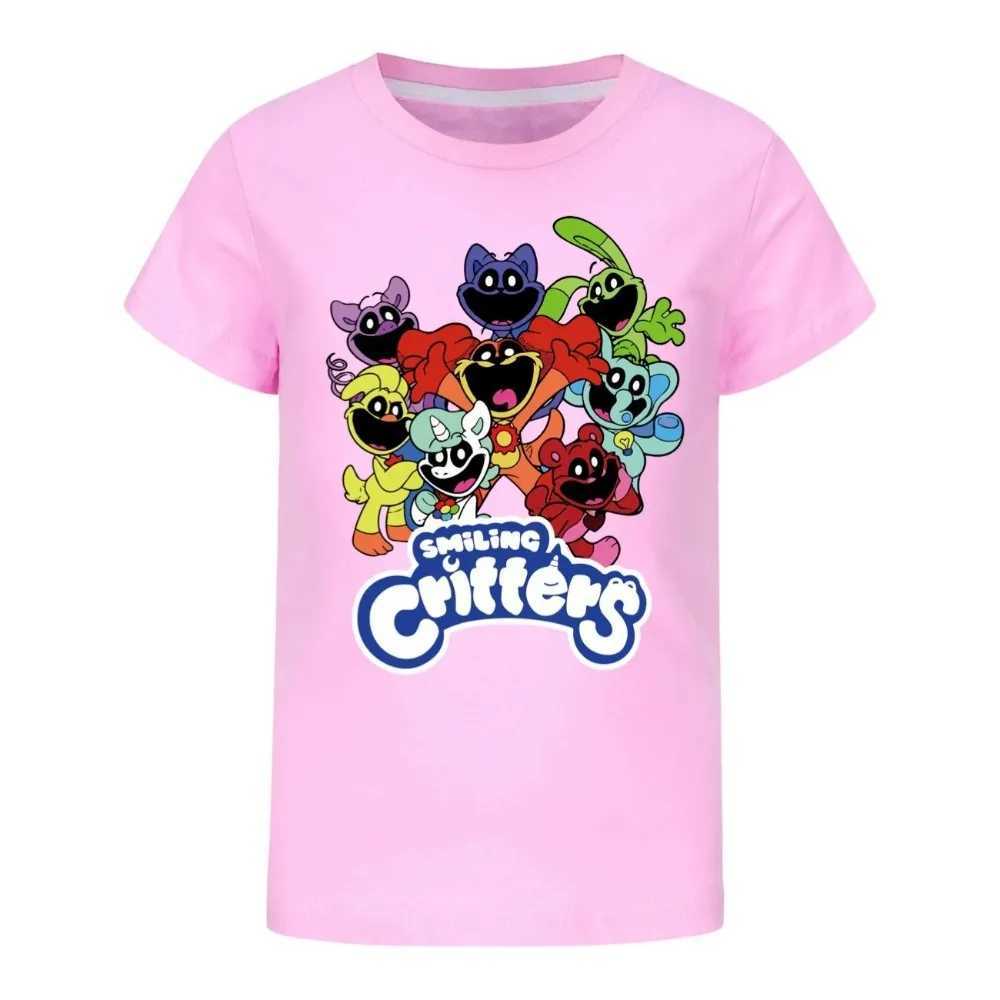 2-16Y 2024 Summer Smile Baby Clothing Childrens Short sleeved Top Youth Boys Cotton T-shirt Baby Girls Cat Napping T-shirtW240718