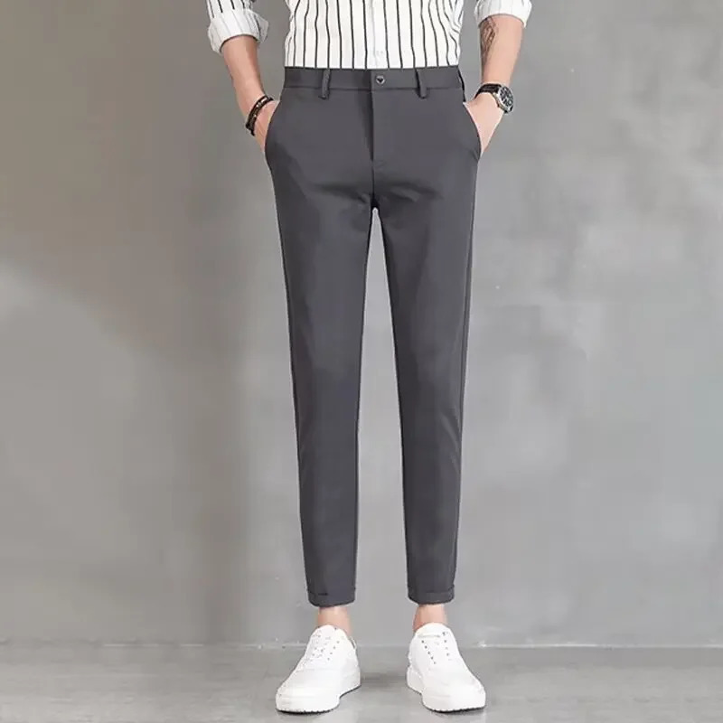 Spring Summer Mens Cropped Pants Slimming Smooth Silhouette Korean Trend Versatile Young Mans Feet Trousers Thin 240806