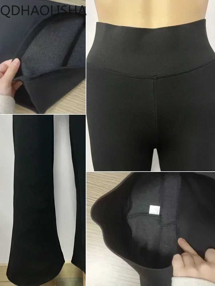 Womens Pants Slim Bell-bottoms High Waist Jeans Autumer Winter Warm Thickened Korean Fashion Y2k Casual Leggings Plush Pants 240807