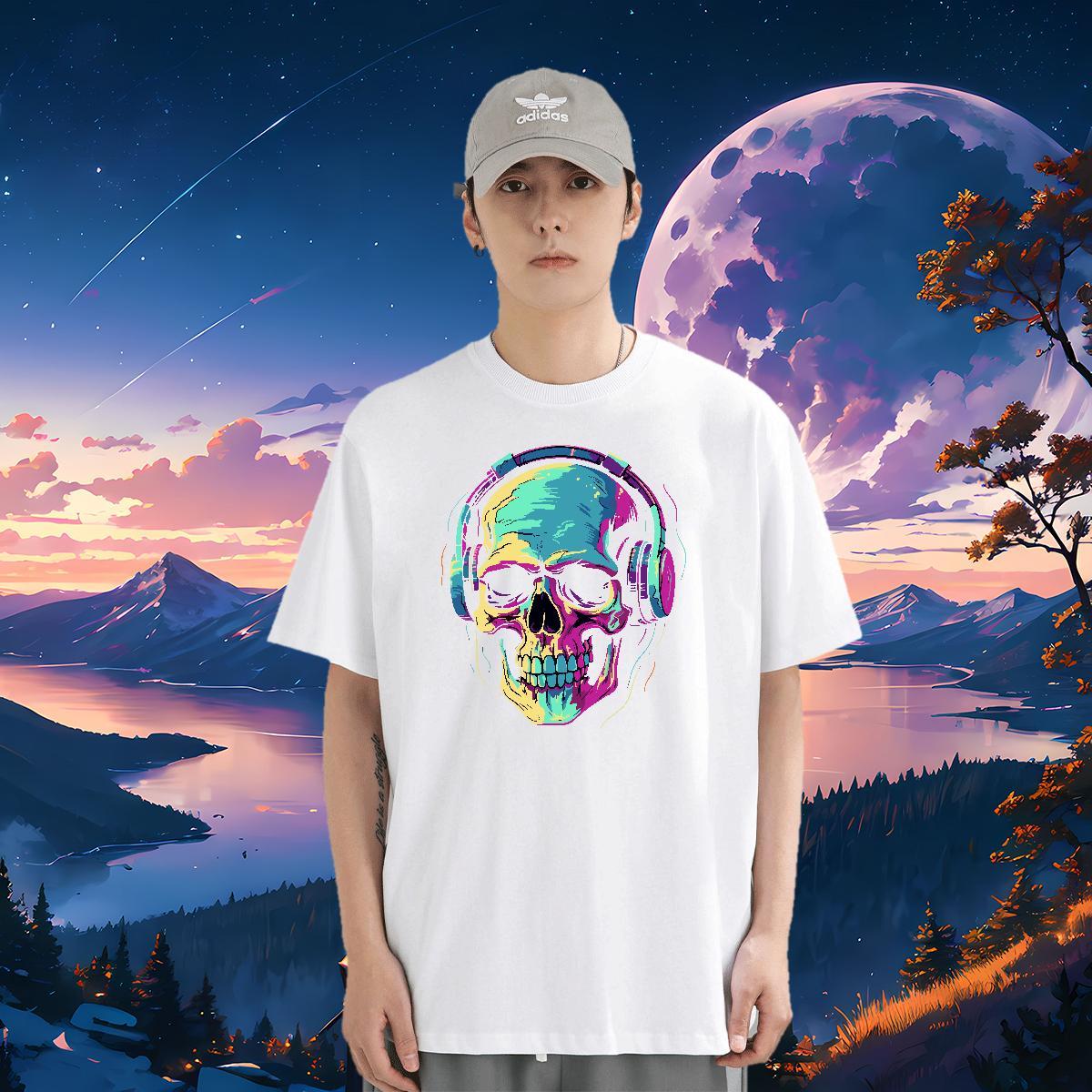 Casual New T Shirts Men skull Top Tees 230g Pure Cotton Daily Outfit Loose Anime Breathable Crew Neck Men Tops Tees