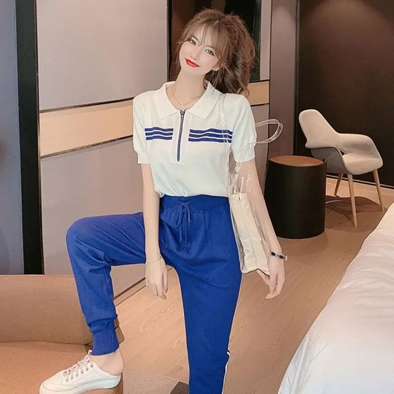 Summer European Station Sports Set Womens Summer Casual Fashion Small Two Piece Pullover Summer 240807