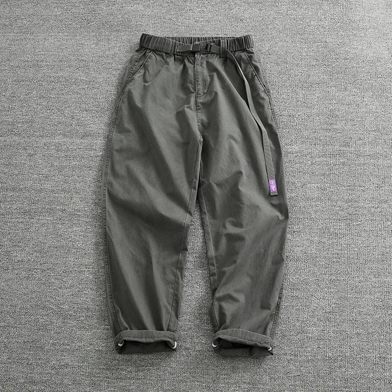 Summer thin casual pants mens straight tube loose conical overalls all cotton wash reengraved purple mark daddy 240806