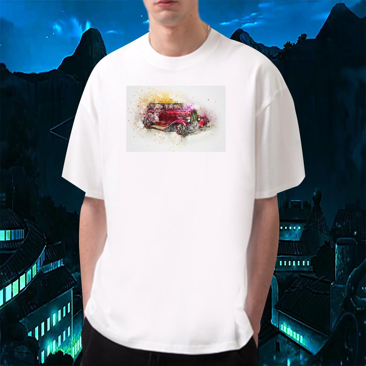 Fashion Casual T-Shirts car Polos 100% Cotton 230g Sports Casual Cool Custom Printing Crew Neck Men Tees