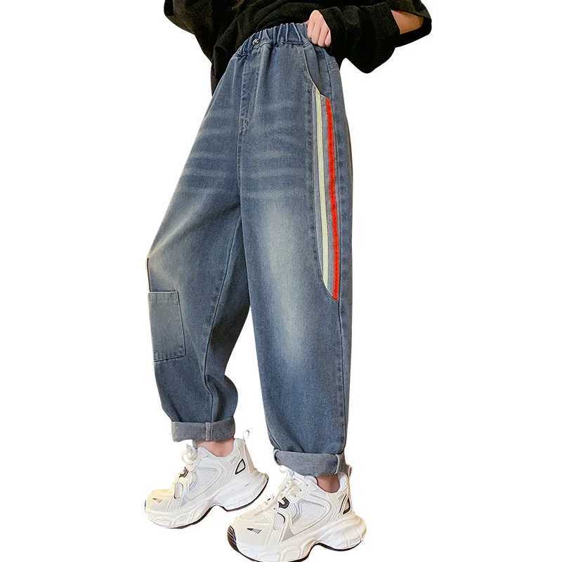 Jeans Fashion Girls Jeans for Spring Autumn Casual Loose Harem Pants 5-14 Years Children Korean Teenage Elastic Waist Denim Trousers