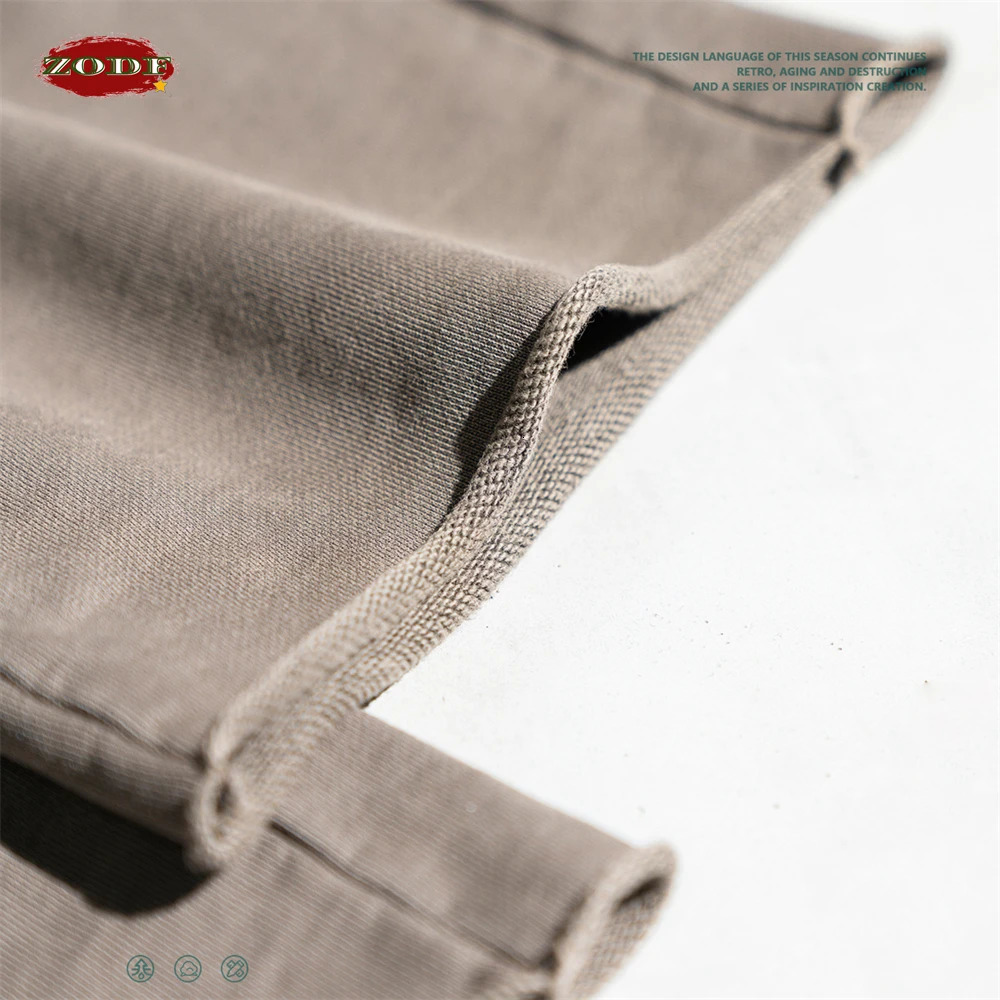 ZODF Men Washed 380gsm Cotton Pants Unisex High Street Oversized Loose Edge Straight Knitted Trousers Streetwear HY0608 240806